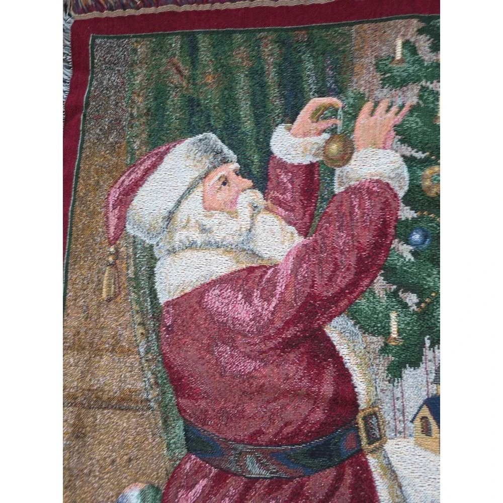 Vintage Martha Stewart Christmas Tapestry Throw Blanket Santa Claus 140